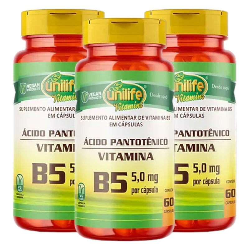 Vitamina B5 - Ácido Pantotênico 180 cápsulas 500 mg | Unilife