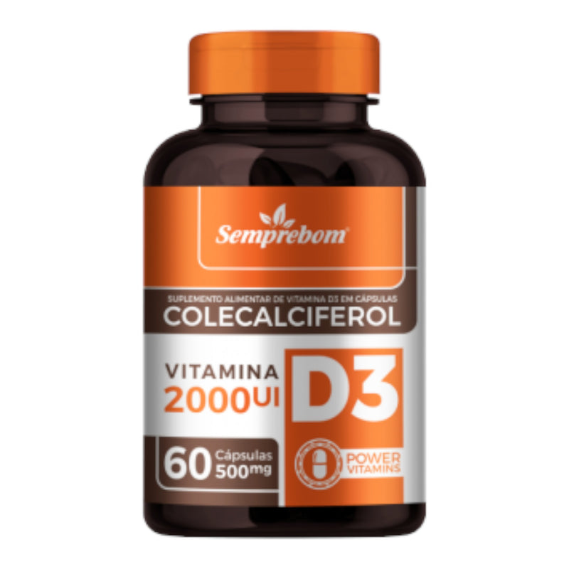 Vitamina D3 - 2000UI - Colecalcioferol 60 cápsulas 500 mg | Semprebom