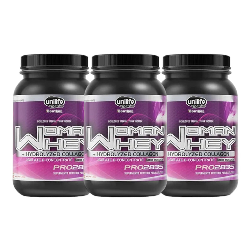 3 Potes Whey Woman - Whey Protein com Colágeno 900 g | Unilife